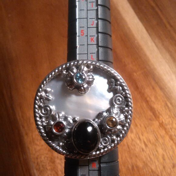 Shungite Multi Gemstone Mother of Pearl Sterling Silver Cocktail Ring (Size 7) - Picture 7 of 16